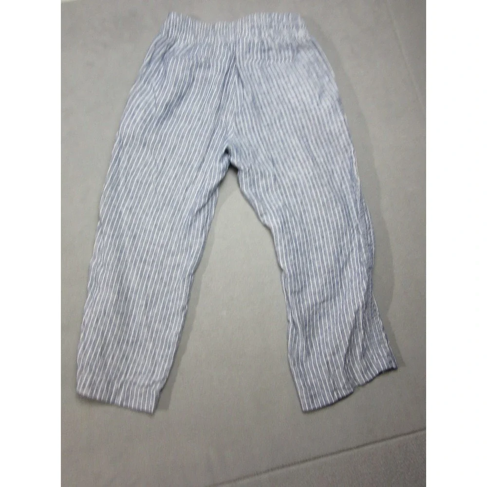 Quince Linen Pants Womens Medium Blue White Stripe Chambray Drawstring Wide Leg